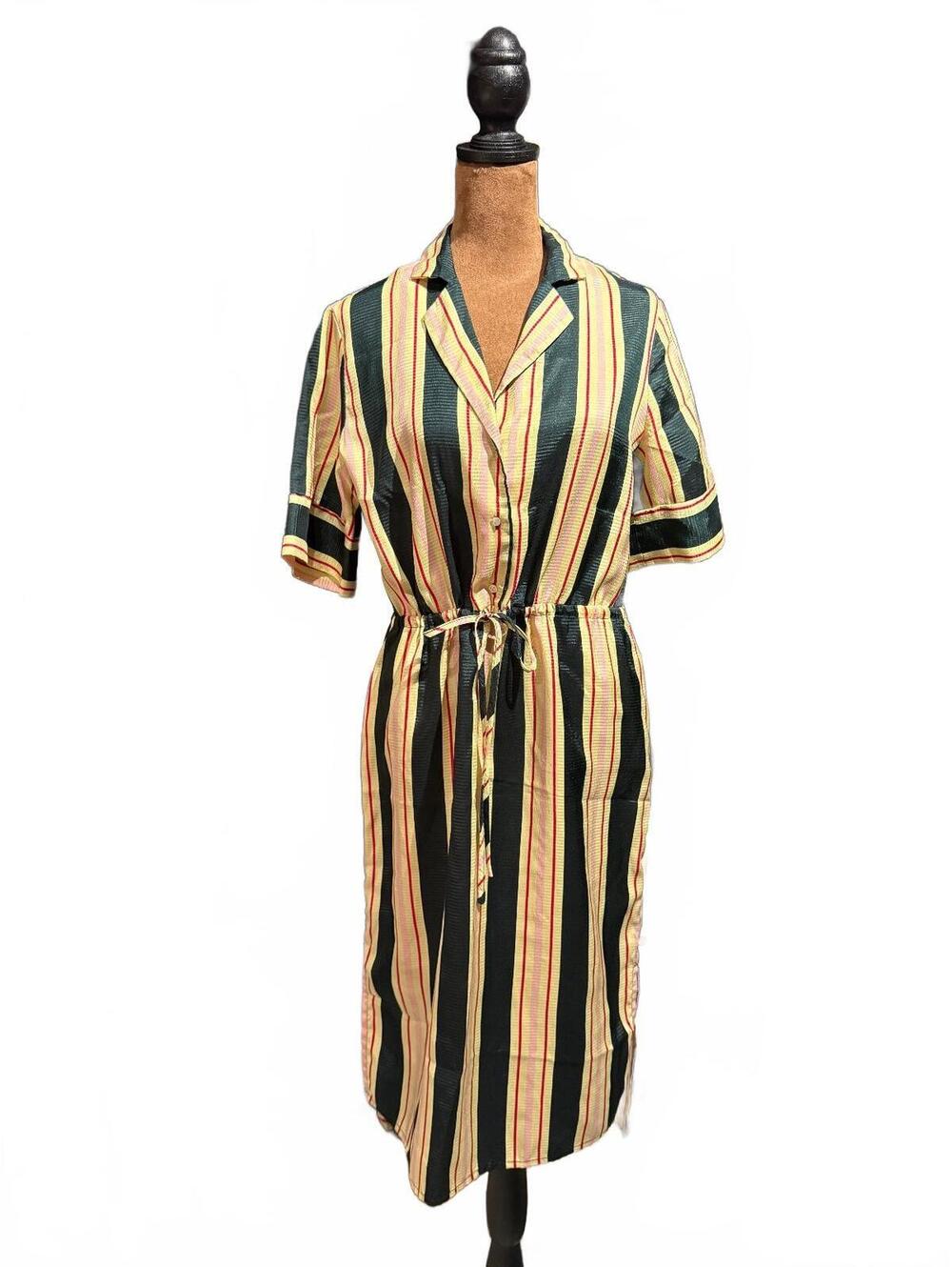 Scotch & Soda Striped Button-Down Midi Dress with Drawstring Waist